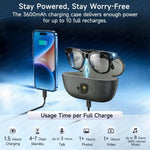 Smart glasses with integrated camera, voice assistant, and portable charging dock