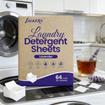 Eco-friendly laundry detergent sheets beside folded towels in a modern home laundry room.