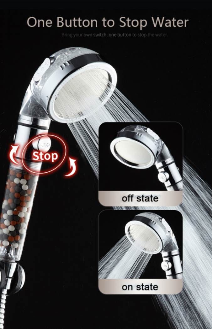 3 Modes adjustable high-pressure filtered shower head with chlorine filter, stainless steel micro-hole panel, and eco-friendly water-saving design. Ideal for hard water treatment and sensitive skin, promoting healthier hair and skin.