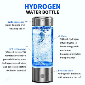 420ml BALASHOV Hydrogen Water Bottle – Portable Hydrogen-Rich Water Generator Bottle with Antioxidant Benefits, High-Quality Borosilicate Glass, Titanium Filter, 3-Minute Hydrogen Production, Promotes Cellular Health, Better Hydration, Anti-Aging, Supports Nutrient Absorption and Skin Health