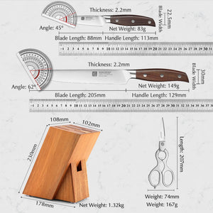 XINZUO Professional 7-Piece Kitchen Knife Set with Block, featuring German stainless steel knives for precision slicing and durable performance in the kitchen.