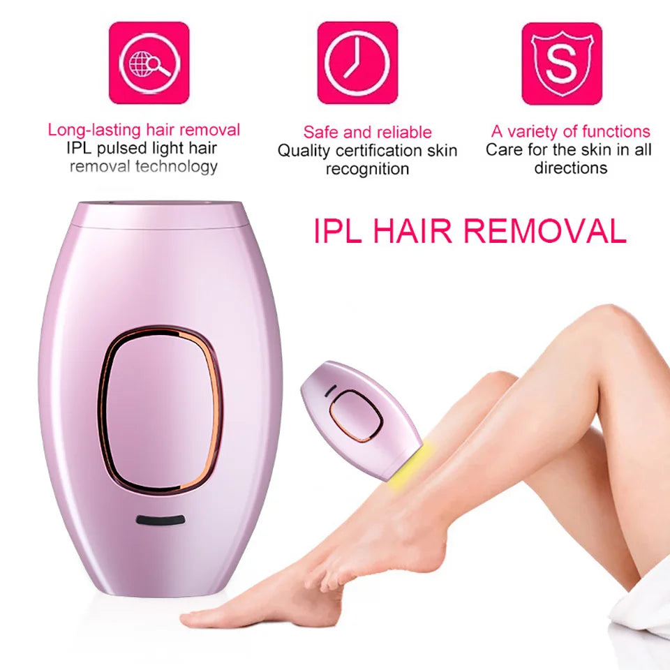 Close-up of IPL Laser Hair Removal Device for safe and painless at-home hair removal on face, body, and bikini area. Featuring adjustable intensity levels and advanced UV protection for smooth, hair-free skin.