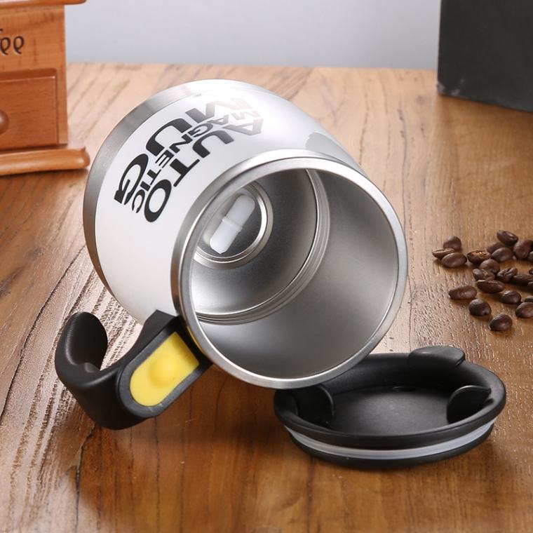 Magnetic self-stirring mug with stainless steel insulation, automatic stirring function, and magnetized design for coffee, tea, and protein drinks. Portable, eco-friendly mug ideal for home, office, travel, and commutes, ensuring perfectly mixed beverages without the need for stirrers.