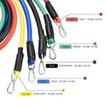 11-piece Resistance Band Set for Home Workouts – includes 5 adjustable resistance bands, door anchor, ankle straps, handles, and carry bag. Ideal for full-body exercises, muscle toning, strength training, and portable fitness on-the-go. Perfect for beginners and advanced users to achieve gym-quality workouts at home or while traveling.