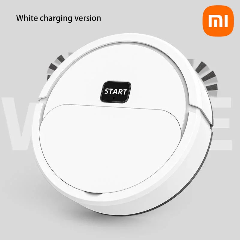 Xiaomi Smart Sweeping Robot Vacuum cleaning a hardwood floor, showcasing its 3-in-1 functionality to vacuum, sweep, and mop. This compact, rechargeable robot vacuum effortlessly navigates tight spaces, tackles pet hair, dust, and spills, and offers fully automatic operation—perfect for busy households and multi-surface cleaning.