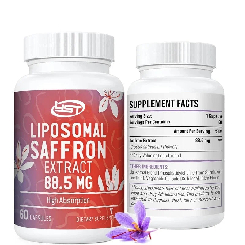 YST Liposomal Saffron Supplement – 88.5mg high-absorption saffron extract capsules for mood support, appetite control, and antioxidant benefits – vegan, non-GMO, 60 vegetarian capsules in advanced bioavailable formula.