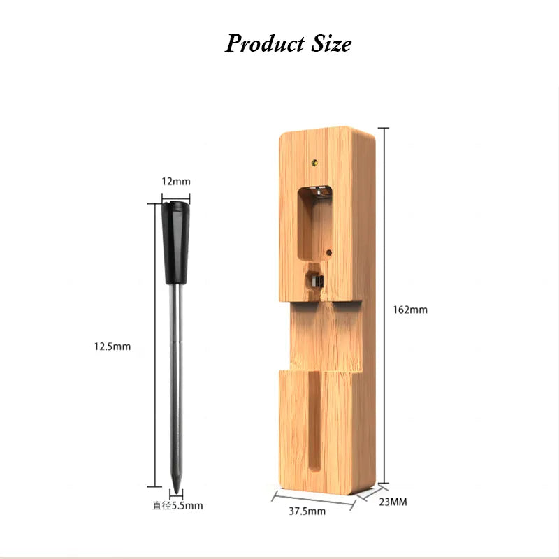 Bluetooth smart meat thermometer with app control, real-time temperature monitoring, and USDA temperature presets. Perfect for grilling, smoking, roasting, baking, and sous vide cooking. Monitor multiple foods wirelessly from up to 165 feet away. Compact, portable meat thermometer ideal for indoor and outdoor cooking, tailgates, and camping trips.