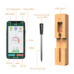 Bluetooth smart meat thermometer with app control, real-time temperature monitoring, and USDA temperature presets. Perfect for grilling, smoking, roasting, baking, and sous vide cooking. Monitor multiple foods wirelessly from up to 165 feet away. Compact, portable meat thermometer ideal for indoor and outdoor cooking, tailgates, and camping trips.