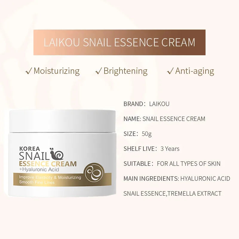 LAIKOU Anti-Aging Snail Mucin Cream in a sleek 25g jar, showcasing its lightweight, hydrating formula enriched with snail mucin and collagen. Designed to repair skin, reduce fine lines, and brighten the complexion for all skin types.