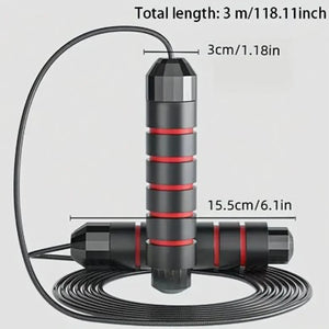 A professional tangle-free speed jump rope with foam handles and a durable steel cable, designed for rapid speed, agility training, and full-body workouts, displayed on a gym floor.