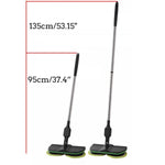 Cordless electric mop with dual spinning microfiber pads and 180-degree rotating handle for hardwood, tile, vinyl, and laminate floors. Rechargeable, lightweight mop with machine-washable pads for easy and efficient home cleaning.