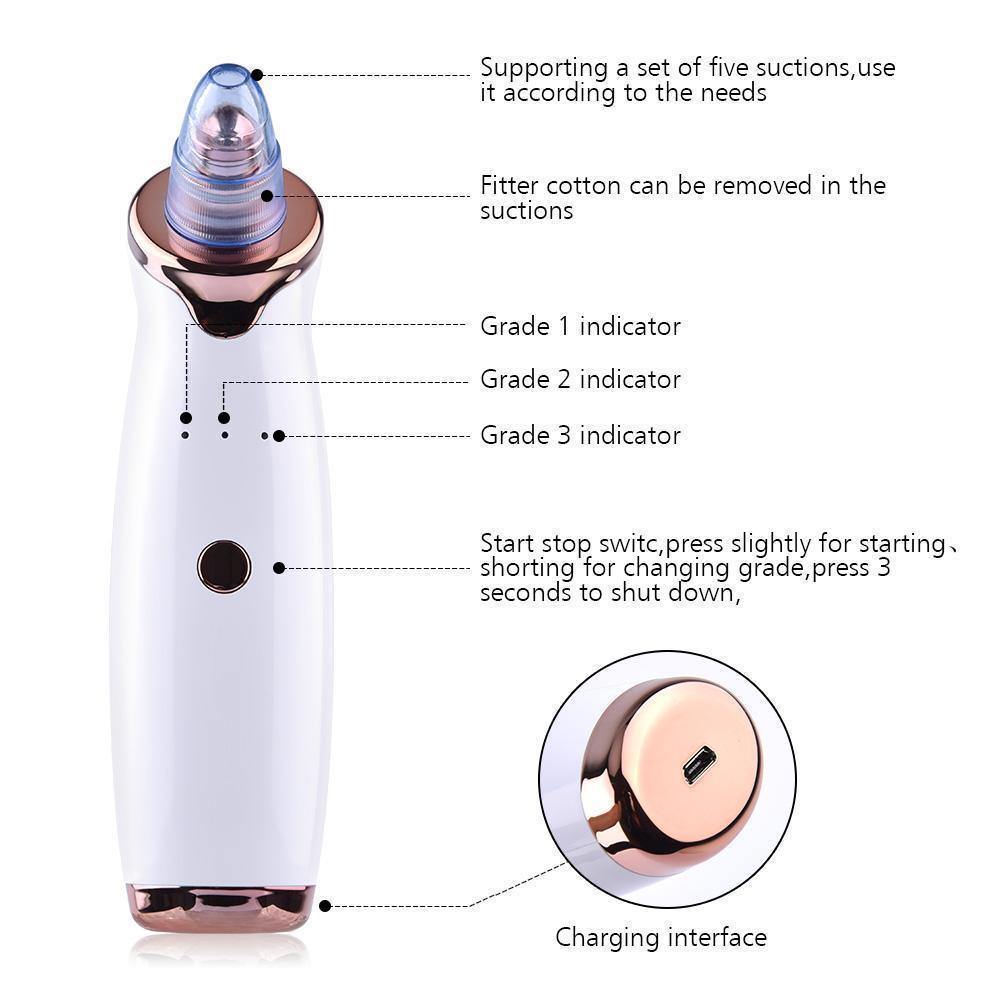 DermaVacuum™ Facial Pore Cleanser - Deep Pore Cleanser and Blackhead Remover with Micro-Suction Technology for Smooth, Clear Skin. Includes 5 Replaceable Suction Heads, Microdermabrasion Tip for Exfoliation, and Adjustable Suction Levels for All Skin Types. Perfect for Home Skincare Routine to Reduce Pores, Remove Blackheads, and Enhance Serum Absorption.