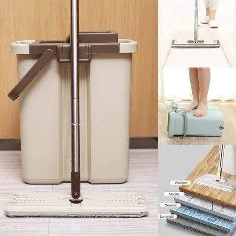 Mintiml Dust Wizard floor cleaning mop with 360-degree rotating microfiber head, self-wringing feature, and splash guard. Lightweight bucket system for hardwood, tile, marble, and laminate floors. Adjustable stainless-steel handle and reusable mop heads for eco-friendly cleaning.