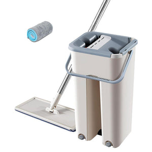 Mintiml Dust Wizard floor cleaning mop with 360-degree rotating microfiber head, self-wringing feature, and splash guard. Lightweight bucket system for hardwood, tile, marble, and laminate floors. Adjustable stainless-steel handle and reusable mop heads for eco-friendly cleaning.