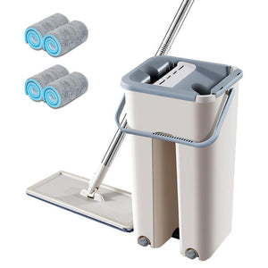 Mintiml Dust Wizard floor cleaning mop with 360-degree rotating microfiber head, self-wringing feature, and splash guard. Lightweight bucket system for hardwood, tile, marble, and laminate floors. Adjustable stainless-steel handle and reusable mop heads for eco-friendly cleaning.