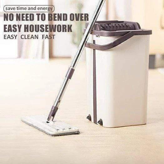 Mintiml Dust Wizard floor cleaning mop with 360-degree rotating microfiber head, self-wringing feature, and splash guard. Lightweight bucket system for hardwood, tile, marble, and laminate floors. Adjustable stainless-steel handle and reusable mop heads for eco-friendly cleaning.