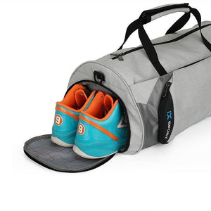 Multi Functional Gym Bag with shoe compartment, water-repellent material, and spacious storage for fitness gear, travel, and sports. Designed with adjustable straps, padded handles, and versatile carrying options including shoulder, crossbody, and handbag styles. Ideal for organizing gym essentials, workout clothes, and accessories, perfect for athletes, travelers, and daily use.